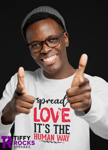 Spread Love Unisex Long Sleeve Tee W/Black & Red Letters--Tiffy Rocks Apparel