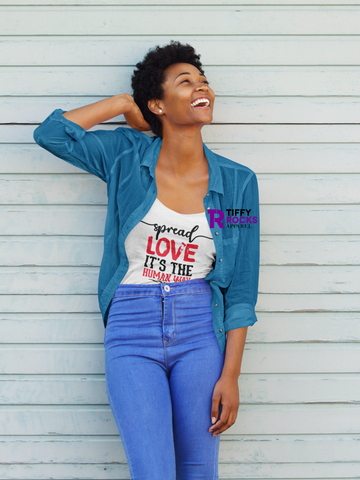 Spread Love Women's Racerback Tank W/Black & Red Letters