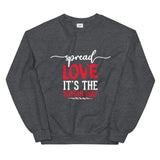 Spread Love Unisex Sweatshirt W/White & Red Letters-Dark Heather-S-Tiffy Rocks Apparel