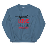 Spread Love Unisex Sweatshirt W/Black & Red Letters-Indigo Blue-S-Tiffy Rocks Apparel