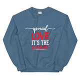 Spread Love Unisex Sweatshirt W/White & Red Letters-Indigo Blue-S-Tiffy Rocks Apparel