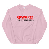 Beware I Am The Revolution Unisex Sweatshirt W/Red & Black Letters-Light Pink-S-Tiffy Rocks Apparel