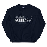 On My Goddess-ish Unisex Sweatshirt W/White Letters-Navy-S-Tiffy Rocks Apparel