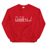 On My Goddess-ish Unisex Sweatshirt W/White Letters-Red-S-Tiffy Rocks Apparel