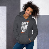 Don't Stop Your Fly Unisex Hoodie W/White Letters-Dark Heather-S-Tiffy Rocks Apparel