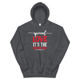 Spread Love Unisex Hoodie W/White & Red Letters-Dark Heather-S-Tiffy Rocks Apparel