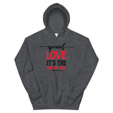 Spread Love Unisex Hoodie W/Black & Red Letters-Dark Heather-S-Tiffy Rocks Apparel