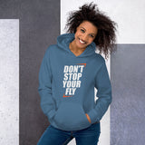 Don't Stop Your Fly Unisex Hoodie W/White Letters-Indigo Blue-S-Tiffy Rocks Apparel