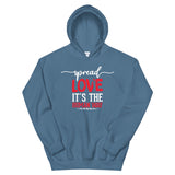 Spread Love Unisex Hoodie W/White & Red Letters-Indigo Blue-S-Tiffy Rocks Apparel