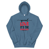 Spread Love Unisex Hoodie W/Black & Red Letters-Indigo Blue-S-Tiffy Rocks Apparel