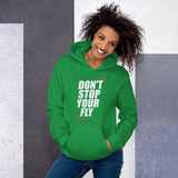 Don't Stop Your Fly Unisex Hoodie W/White Letters-Irish Green-S-Tiffy Rocks Apparel