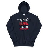 Spread Love Unisex Hoodie W/White & Red Letters-Navy-S-Tiffy Rocks Apparel