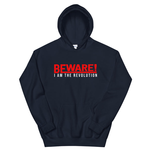 Beware I Am The Revolution Unisex Hoodie W/Red and White Letters-Navy-S-Tiffy Rocks Apparel