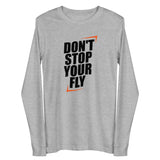 Don't Stop Your Fly Unisex Long Sleeve Tee W/Black Letters-Athletic Heather-XS-Tiffy Rocks Apparel