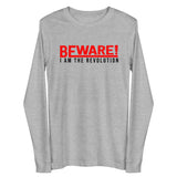 Beware I Am The Revolution Unisex Long Sleeve Tee W/Red & Black Letters-Athletic Heather-XS-Tiffy Rocks Apparel