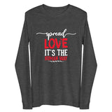 Spread Love Unisex Long Sleeve Tee W/White & Red Letters-Dark Grey Heather-XS-Tiffy Rocks Apparel