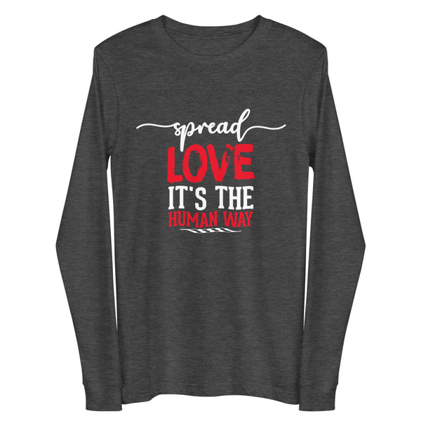 Spread Love Unisex Long Sleeve Tee W/White & Red Letters-Dark Grey Heather-XS-Tiffy Rocks Apparel