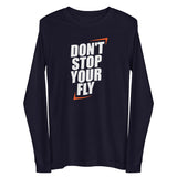 Don't Stop Your Fly Unisex Long Sleeve Tee W/White Letters-Navy-XS-Tiffy Rocks Apparel