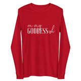 On My Goddess-ish Unisex Long Sleeve Tee W/ White Letters-Red-XS-Tiffy Rocks Apparel