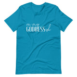 On My Goddess-ish Unisex T-Shirt W/White Letters-Aqua-S-Tiffy Rocks Apparel