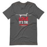 Spread Love Unisex T-Shirt W/White & Red Letters-Asphalt-S-Tiffy Rocks Apparel