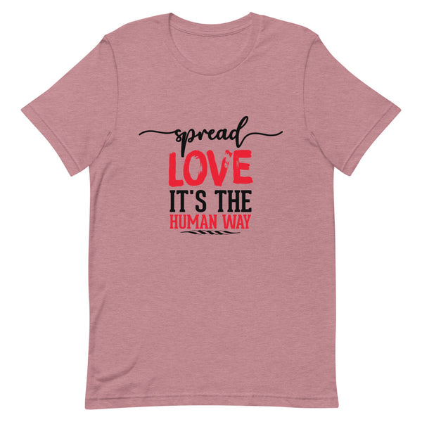 Spread Love Unisex T-Shirt W/Black & Red Letters-Heather Orchid-S-Tiffy Rocks Apparel