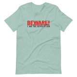 Beware I Am The Revolution T-Shirt W/Red & Black Letters-Heather Prism Dusty Blue-S-Tiffy Rocks Apparel