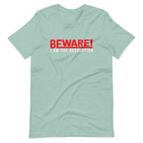 Beware I Am The Revolution Unisex T-Shirt W/Red & White Letters-Heather Prism Dusty Blue-S-Tiffy Rocks Apparel