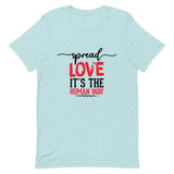 Spread Love Unisex T-Shirt W/Black & Red Letters-Heather Prism Ice Blue-S-Tiffy Rocks Apparel