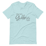 On My Goddess-ish Unisex T-Shirt W/Grey Letters-Heather Prism Ice Blue-S-Tiffy Rocks Apparel