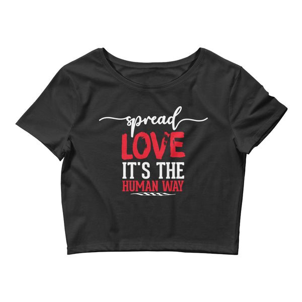 Spread Love Women’s Crop Tee W/White & Red Letters-Black-XS/SM-Tiffy Rocks Apparel