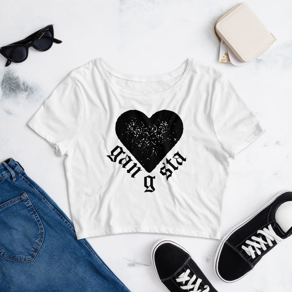 Gangsta Heart Women’s Crop Tee-White-XS/SM-Tiffy Rocks Apparel