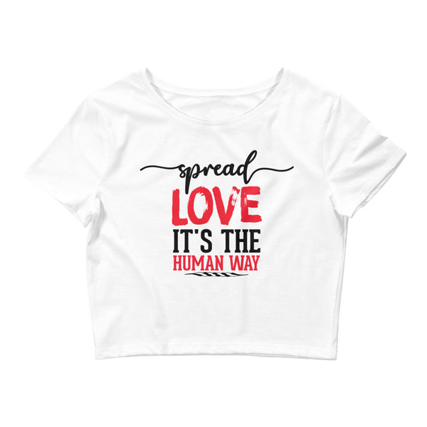 Spread Love Women’s Crop Tee W/Black and Red Letters-White-XS/SM-Tiffy Rocks Apparel