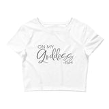 On My Goddess-ish Women’s Crop Tee W/Grey Letters-XS/SM-Tiffy Rocks Apparel