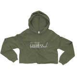 On My Goddess-ish Crop Hoodie W/White Letters-Military Green-S-Tiffy Rocks Apparel