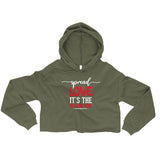 Spread Love Crop Hoodie W/White & Red Letters-Military Green-S-Tiffy Rocks Apparel