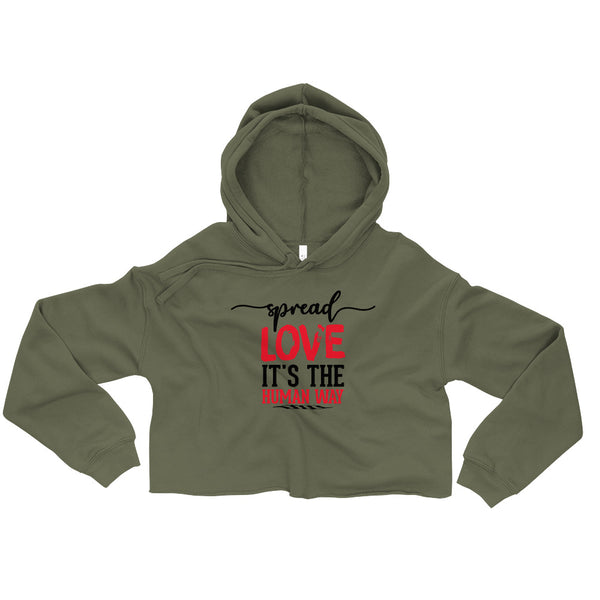 Spread Love Crop Hoodie W/Black and Red Letters-Military Green-S-Tiffy Rocks Apparel