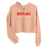 Beware I Am The Revolution Crop Hoodie W/Red & White Letters-Peach-S-Tiffy Rocks Apparel