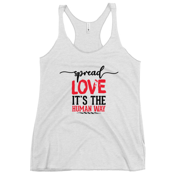 Spread Love Women's Racerback Tank W/Black & Red Letters-Heather White-S-Tiffy Rocks Apparel