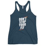 Don't Stop Your Fly Women's Racerback Tank W/White Letters-Indigo-S-Tiffy Rocks Apparel