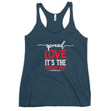 Spread Love Women's Racerback Tank W/White and Red Letters-Indigo-S-Tiffy Rocks Apparel