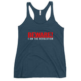 Beware I Am The Revolution Women's Racerback Tank W/Red and White Letters-Indigo-S-Tiffy Rocks Apparel