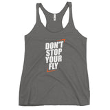 Don't Stop Your Fly Women's Racerback Tank W/White Letters-Premium Heather-S-Tiffy Rocks Apparel