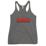 Beware I Am The Revolution Women's Racerback Tank W/Red & Black Letters-Premium Heather-S-Tiffy Rocks Apparel