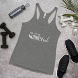 On My Goddess-ish Women's Racerback Tank W/White Letters-Premium Heather-S-Tiffy Rocks Apparel