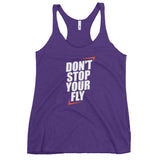 Don't Stop Your Fly Women's Racerback Tank W/White Letters-Purple Rush-S-Tiffy Rocks Apparel