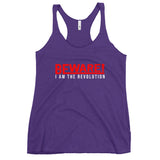 Beware I Am The Revolution Women's Racerback Tank W/Red and White Letters-Purple Rush-S-Tiffy Rocks Apparel