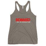 Beware I Am The Revolution Women's Racerback Tank W/Red and White Letters-Venetian Grey-S-Tiffy Rocks Apparel