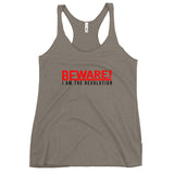 Beware I Am The Revolution Women's Racerback Tank W/Red & Black Letters-Venetian Grey-S-Tiffy Rocks Apparel