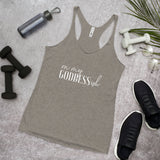 On My Goddess-ish Women's Racerback Tank W/White Letters-Venetian Grey-S-Tiffy Rocks Apparel